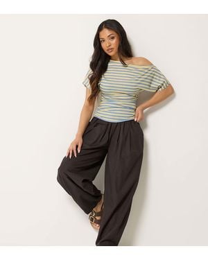 PixieGirl Petite Poplin Cotton Barrel Leg Trousers - Brown