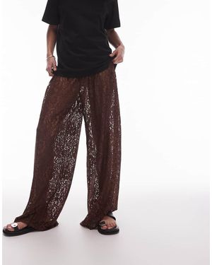 TOPSHOP Lace Wide Leg Trousers - Brown
