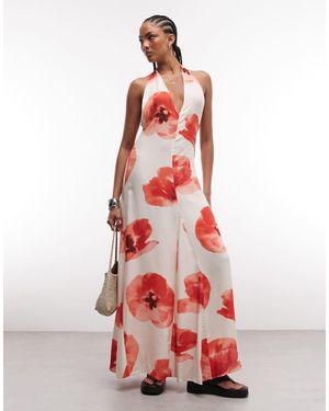 Susmie's Vestido Largo Halter Con Estampado De Amapolas En - Rojo