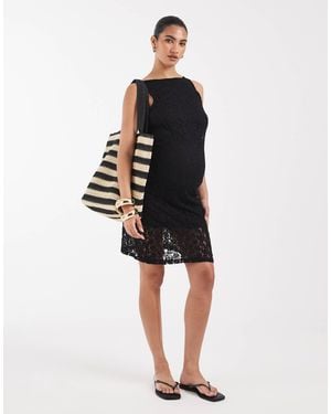 Vero Moda Stretch Floral Lace Sleeveless Slash Neck Mini Dress - White