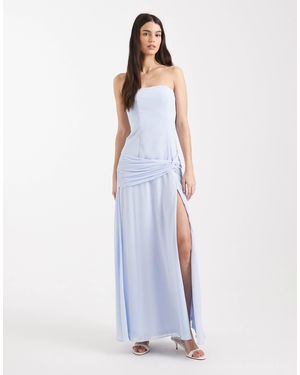 TFNC London Bridesmaid Chiffon Sleeveless Drop Waist Twist Detail Thigh Split Maxi Dress - Blue