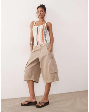 ASOS Longline Bermuda Short With Utility Pocket Detail - Natural
