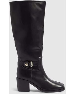 River Island Faux Leather Buckle High Leg Boots - Black