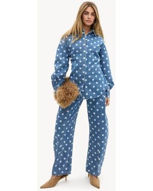 Loavies Unending Wishes Denim Blouse With Polka Dots - Blue