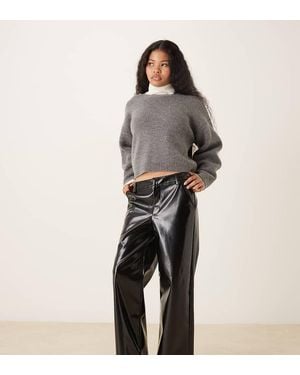 Gina Tricot Coated Pu Straight Trousers - Grey