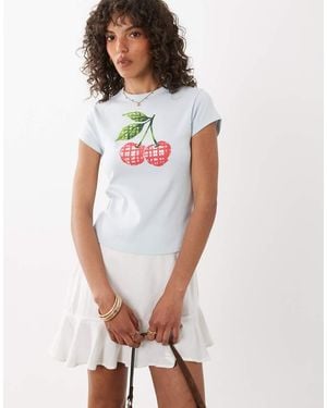 Miss Selfridge Baby Tee With Gingham Cherry Print - White