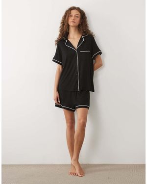 ASOS Super Soft Short Sleeve Shirt And Shorts Pyjama Set - Black