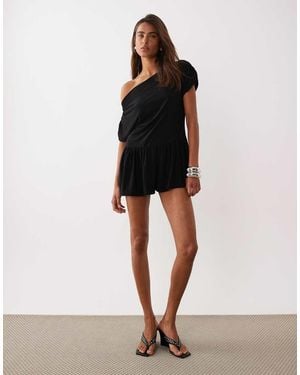 Miss Selfridge Off Shoulder Playsuit With Flared Short - Black