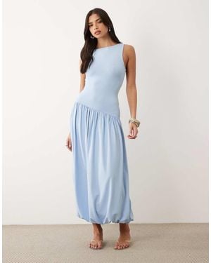 ASOS Sleeveless Midi Dress With Dropped Seam And Bubble Hem - Blue