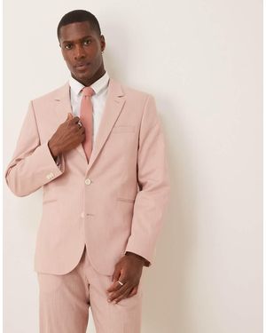 ASOS Linen Look Slim Suit Jacket - Pink