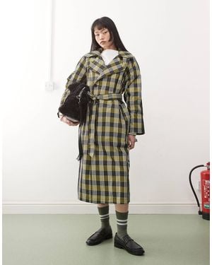 Collusion Oversized Checked Trench Coat - Grey
