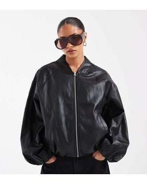 ASOS Asos Design Washed Leather Look Oversized Bomber Jacket - Black