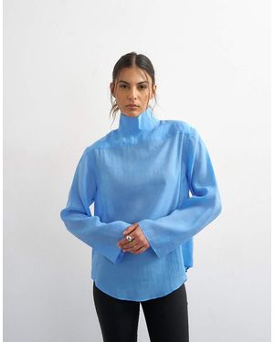 TOPSHOP Camicia A Maniche Lunghe Con Collo A Imbuto Al Contrario Fiordaliso - Blu