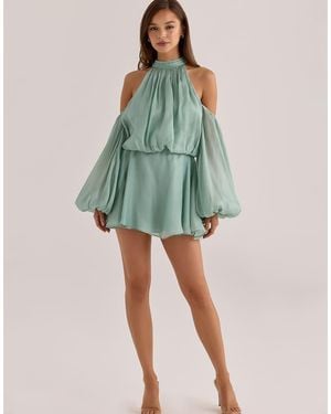 House Of Cb Chantelle Jade Silk Organza Open Back Mini Dress - Green