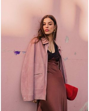 TOPSHOP Co-ord Premium Real Suede Jacket With Seam Detail - Pink