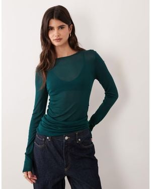 ASOS Sheer Knitted Ruched Side Top - Blue