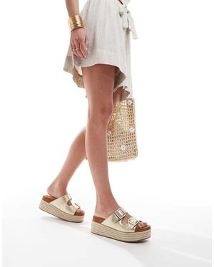 ASOS Trooper Buckle Detail Flatform Mules - White