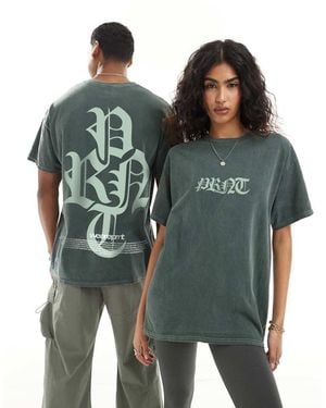 PRNT Front Print And Back Print Washed T-Shirt - Green