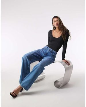 GOOD AMERICAN Scuba Scoop Long Sleeve Bodysuit - Blue