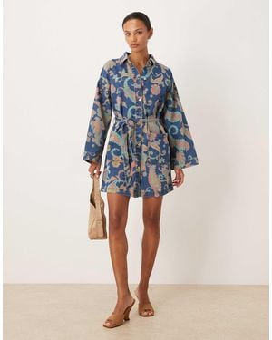 Never Fully Dressed Belted Denim Shacket Dress - Blue