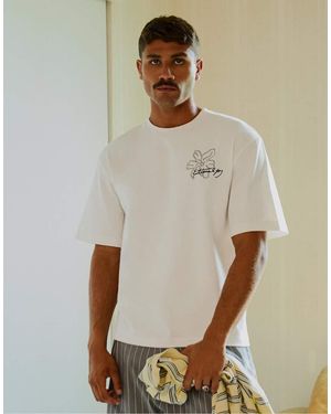 Bershka Embroidered Short Sleeve T-shirt - Natural
