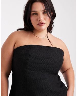 ASOS Curve Tailored Boucle Curved Hem Peplum Bandeau Top - Black