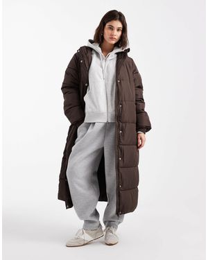 Pieces Hooded Maxi Padded Coat - Brown
