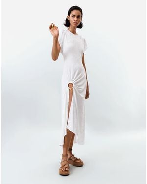 Desigual Vestido Corto De Manga Corta Con Acabado Flocado - Blanco