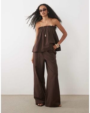 ASOS Broek Van Linnenmix Met Wijde Pijpen En Brede Zoom - Bruin