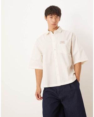 ASOS Boxy Oversized Shirt With Chest Badge - White