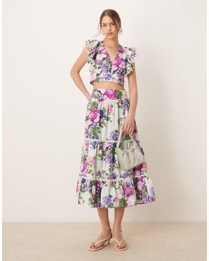 Hope & Ivy Scallop Trim Tiered Midaxi Skirt - Pink