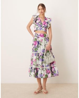 Hope & Ivy Scallop Trim Tiered Midaxi Skirt - Pink