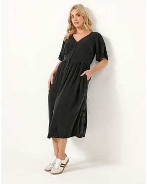 Yours Clothing Chambray Tea Dress - Black