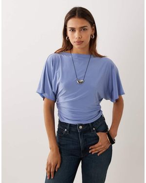 Miss Selfridge Cinched Waist Cowl Back Top - Blue