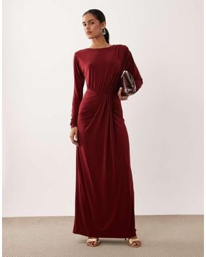 Forever New Vestido Maxi De Manga Larga Con Detalle Drapeado En Color Berry-Rosa - Rojo
