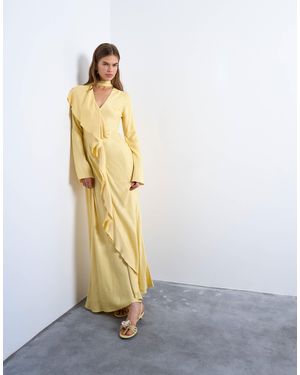 TOPSHOP Long Sleeve Ruffle Maxi Dress With Scarf Wrap Detail - White