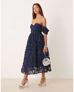 True Decadence Bardot Midi Dress - Blue