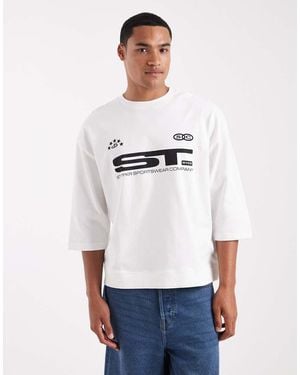 ASOS Super Heavyweight Boxy Oversized Half Sleeve T-Shirt With Sports Graphic - White