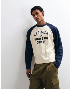 ASOS Oversized Raglan Long Sleeve T-shirt With Text Print And Curved Hem - Multicolor