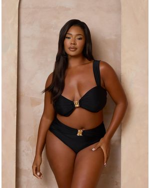 Moda Minx Curve X Alessa Tyrrell-charles Bralette Bikini Top With Hardware Detail - Brown
