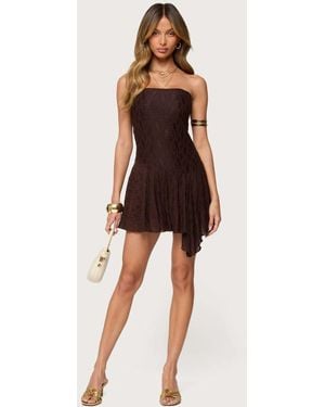 Edikted Elaia Asymmetric Strapless Lace Mini Dress - Brown