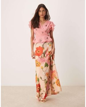 Hope & Ivy High Waist Thigh Slit Maxi Skirt - Pink