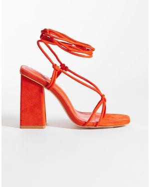 Public Desire Elira Tie Leg Block Heeled Sandals - Red
