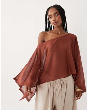 ASOS Fijngebreide Doorschijnende Poncho - Rood