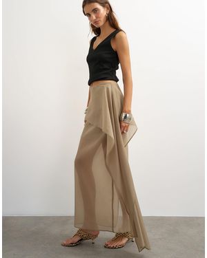 TOPSHOP Organza Drape Detail Midi Skirt - Natural