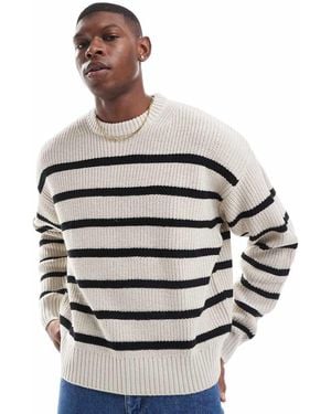 Bershka Striped Knitted Jumper - Grey