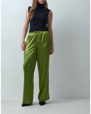 Pieces Wide Leg Satin Trousers - Green