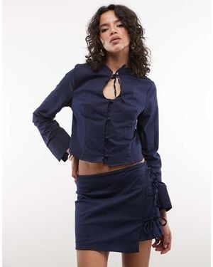 Reclaimed Vintage Tie Detail Skort Co-ord - Blue