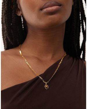 En Route Devon - collier chaîne en maille figaro en plaqué or 18 carats avec pendentif œil - Marron