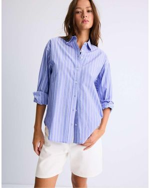 Stradivarius Verstelbaar Regular-Fit Poplin Overhemd - Blauw